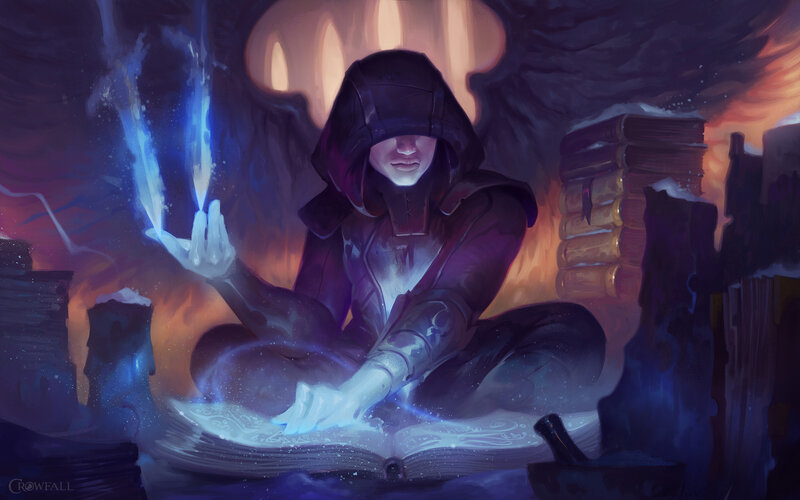 Hooded Figure Casting Spell — Purple, Dramatic, Night, Digital Art, Book
