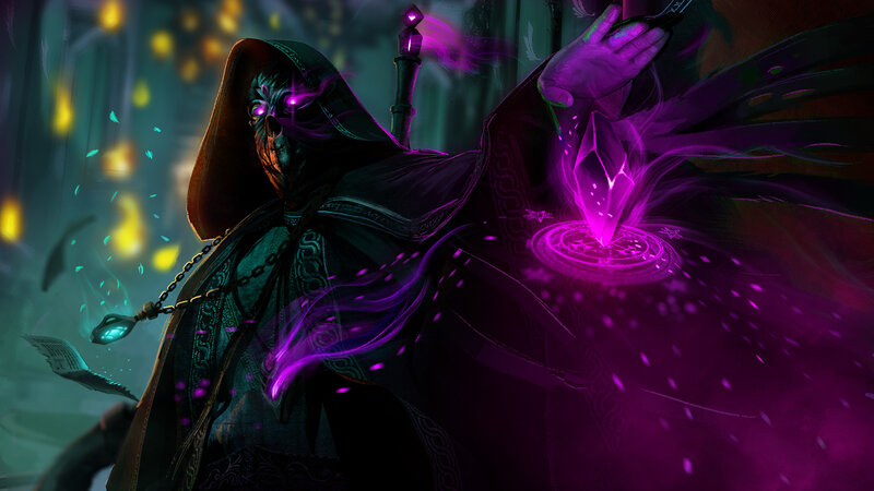 Hooded Figure Casting Spell — Purple, Dramatic, Night, Digital Art, Magic, Crystal