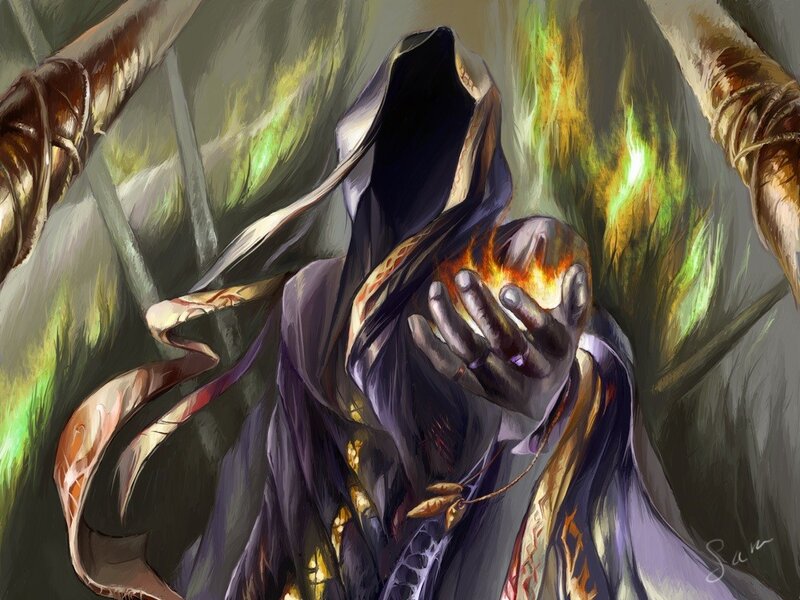 Hooded Figure Holding Fire