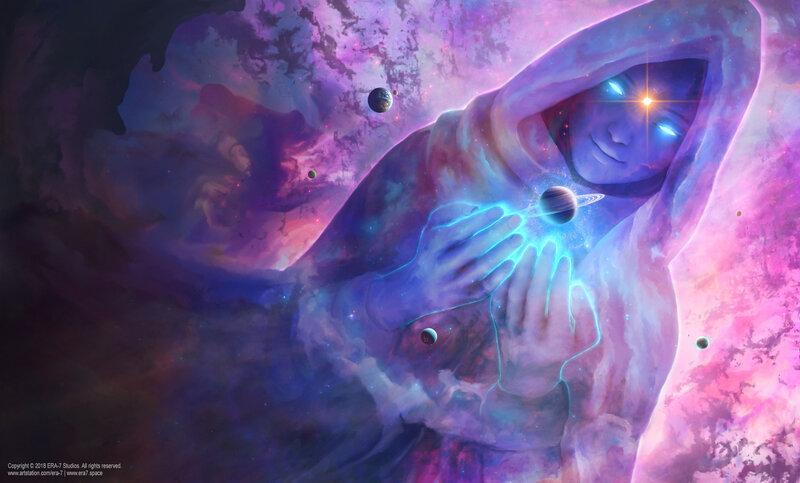 Hooded Figure Holding Planets