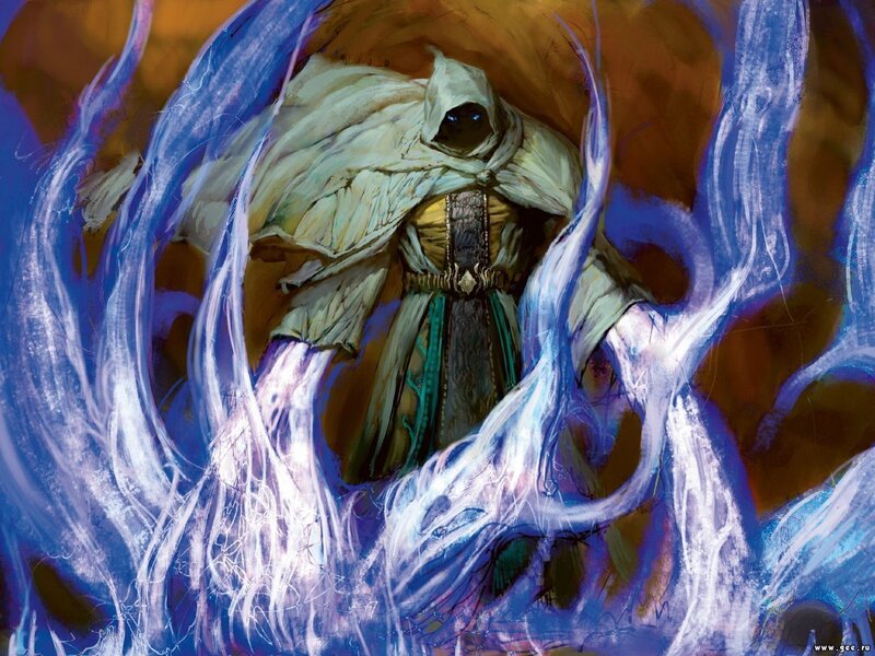 hooded figure in blue energy