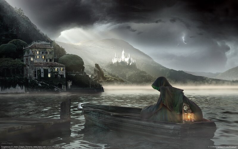 Hooded Figure in Boat — Gray