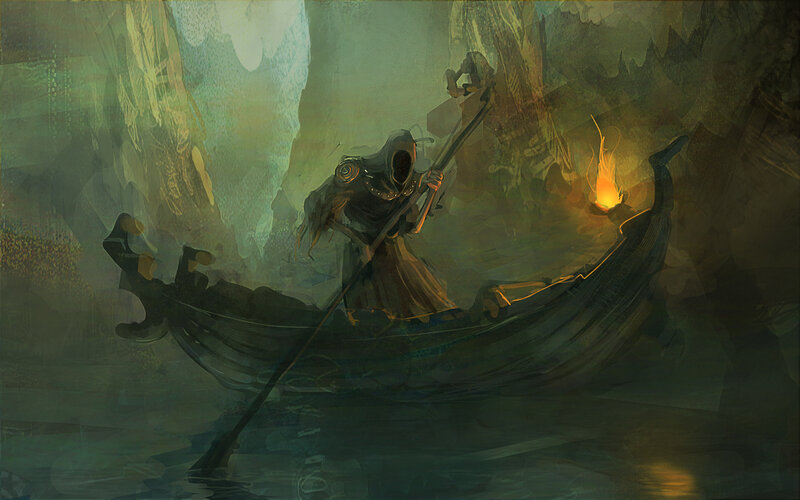 Hooded Figure in Boat — Green