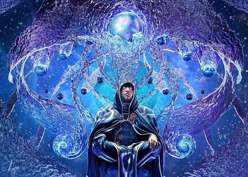 Hooded Figure in Cosmic Scene