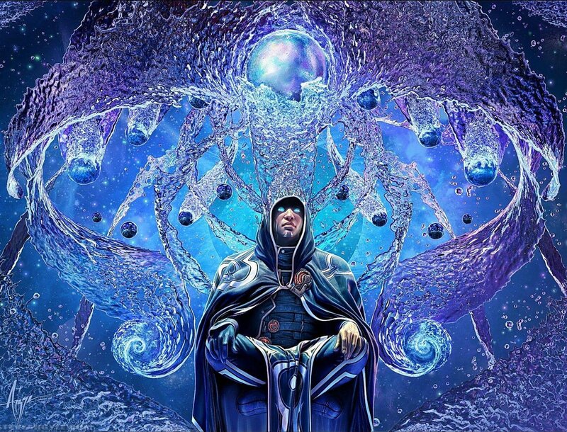 Hooded Figure in Cosmic Water
