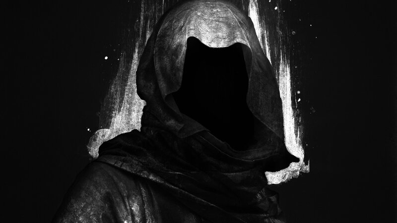 Hooded Figure in Dark — Black, Dramatic