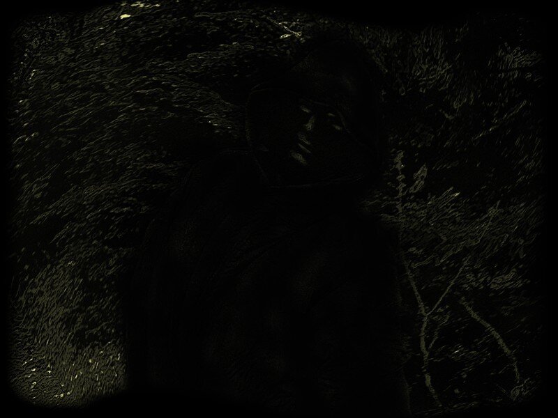 Hooded Figure in Dark Forest