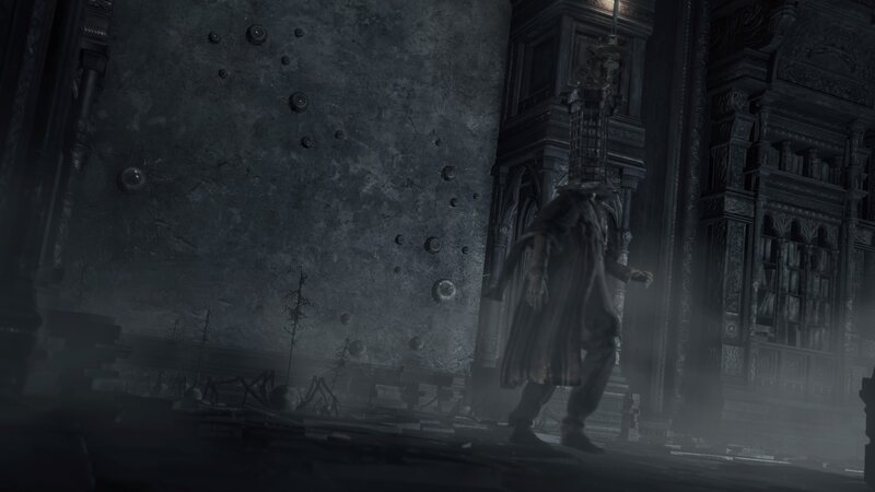 Hooded Figure in Dark Hall