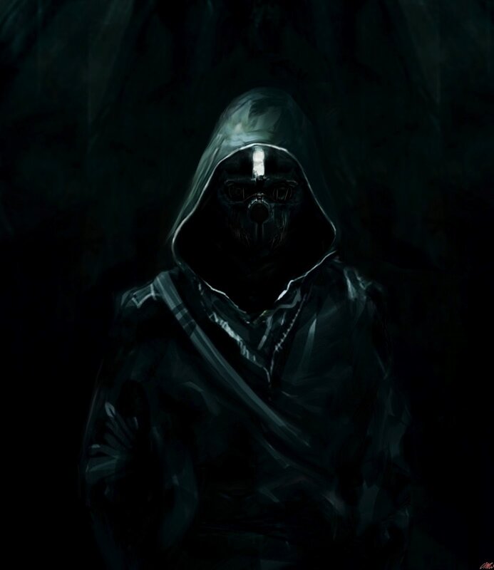 Hooded Figure in Dark Mask — Black