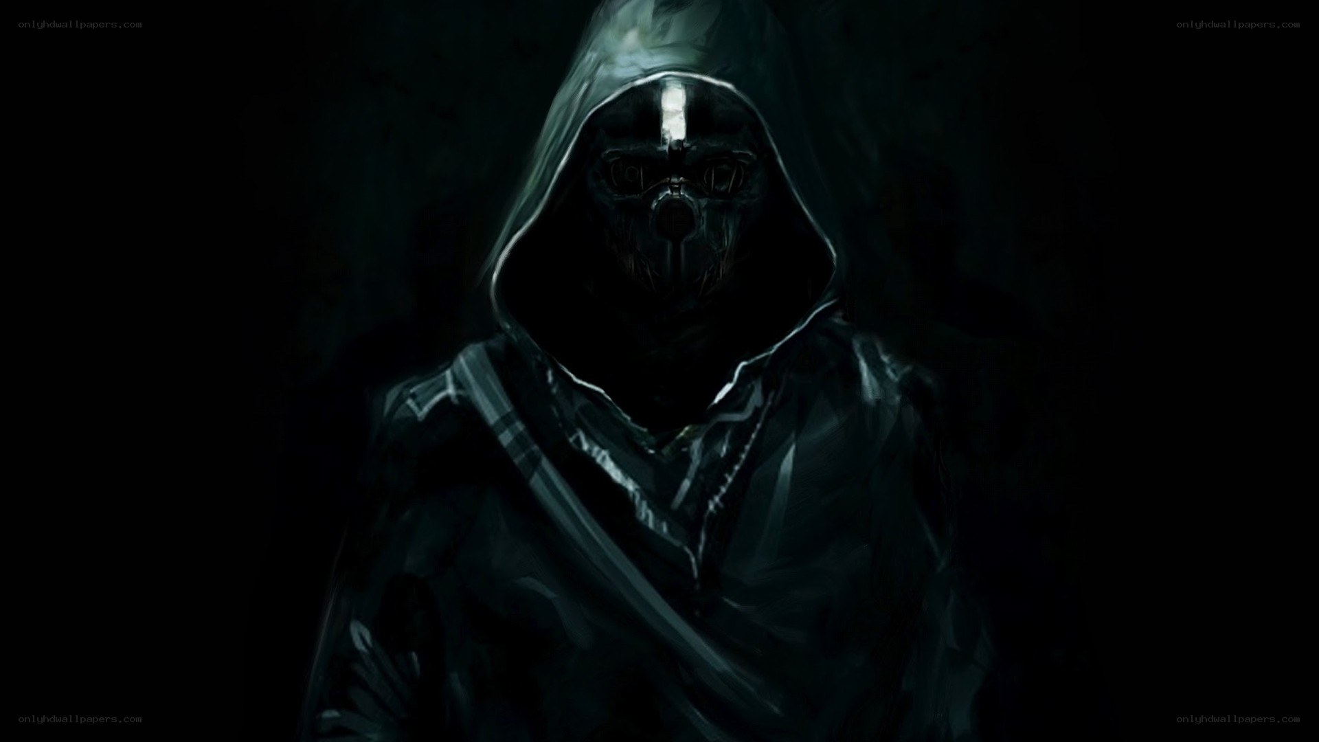 hooded figure in dark mask