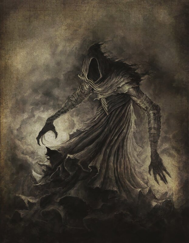 Hooded Figure in Dark Robe — Brown