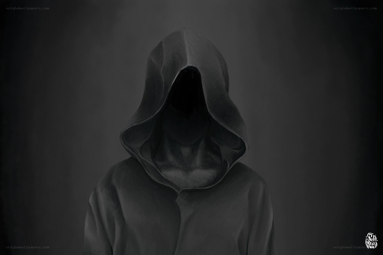 hooded figure in darkness