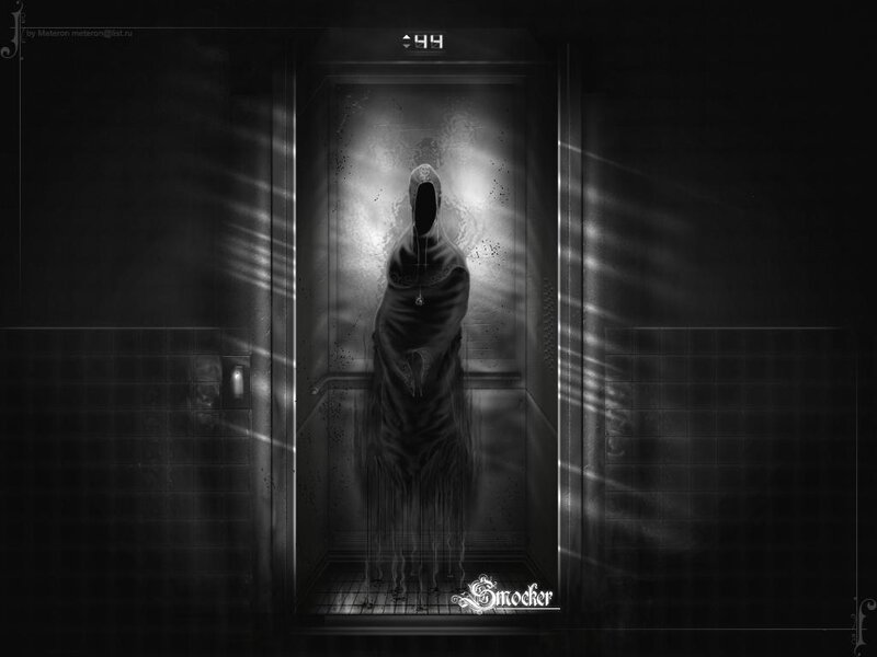Hooded Figure in Elevator