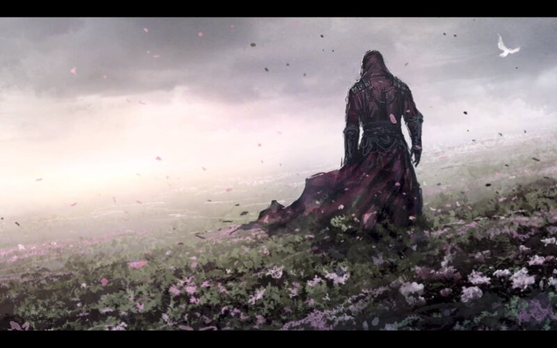 Hooded Figure in Field — Purple