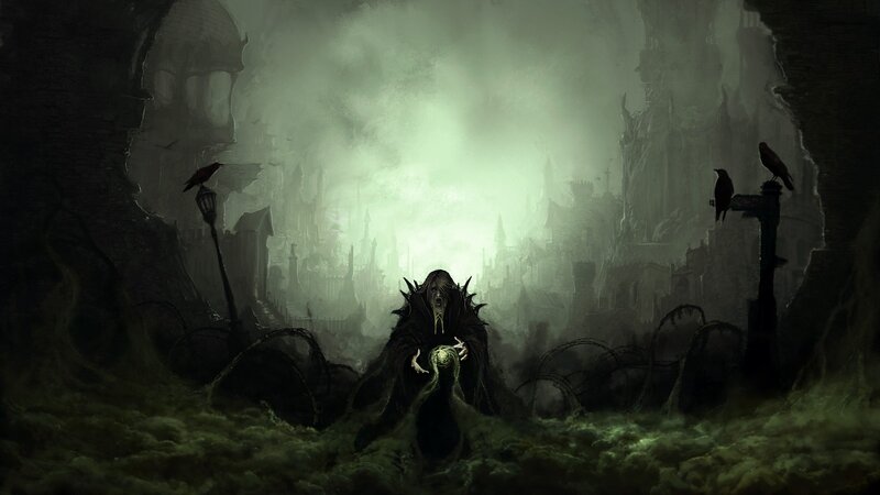 Hooded Figure in Fog — Green