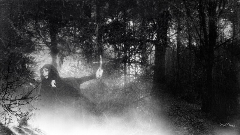 Hooded Figure in Forest — Black, Dark, Night