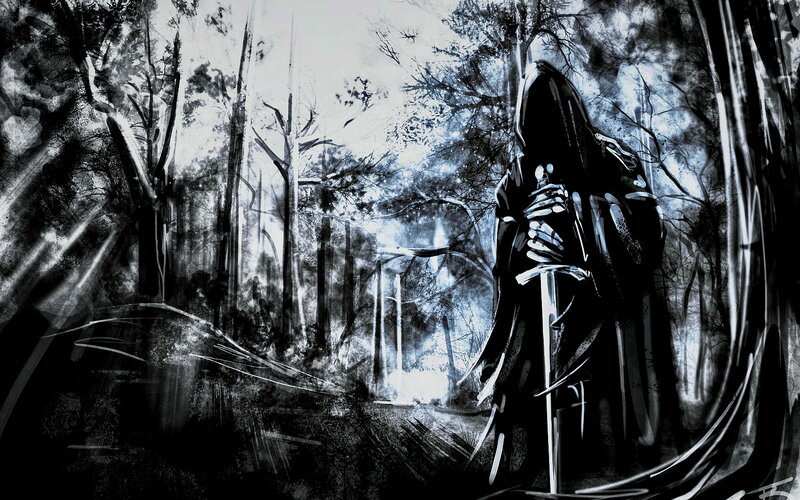 Hooded Figure in Forest — Black, Dark