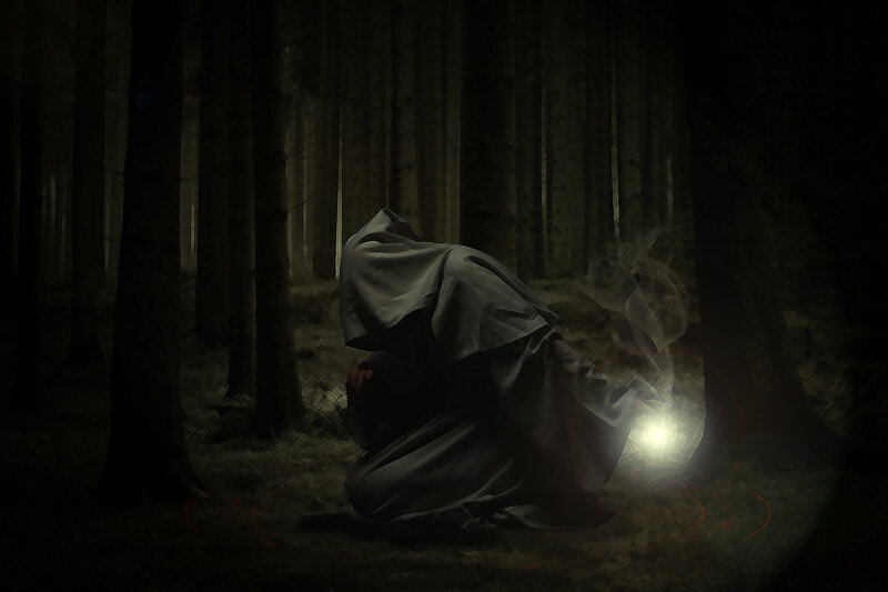 Hooded Figure in Forest — Black
