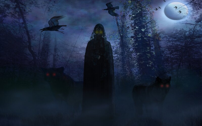 Hooded Figure in Forest — Blue, Dark, Mysterious