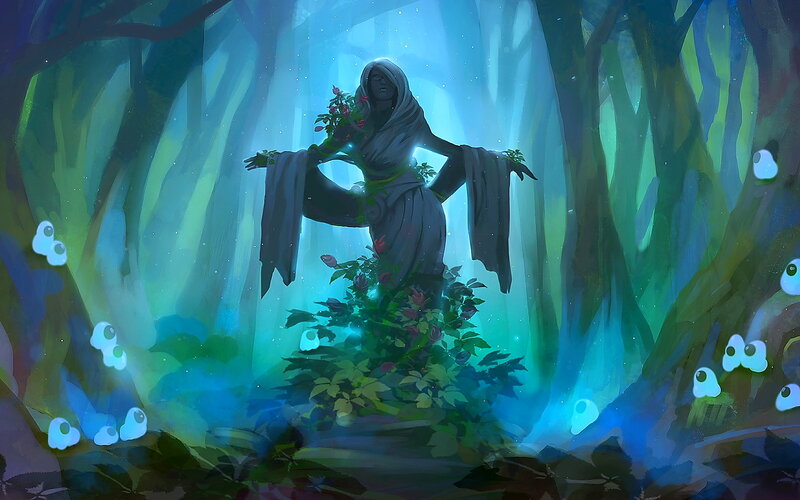 Hooded Figure in Forest — Blue, Mystical