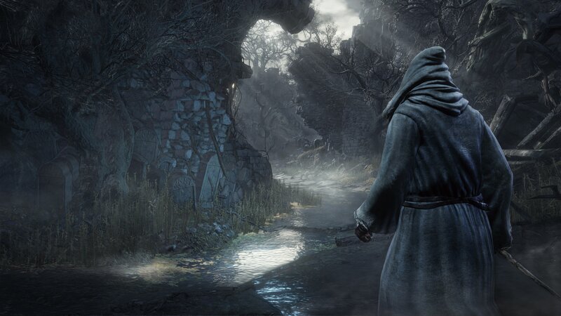 Hooded Figure in Forest — Gray, Dark, Mysterious
