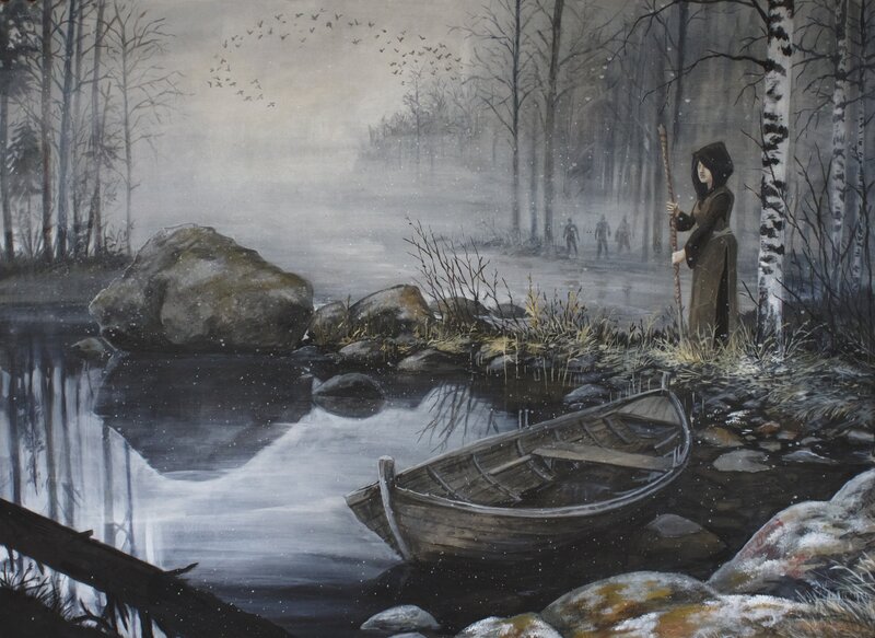 Hooded Figure in Forest — Gray