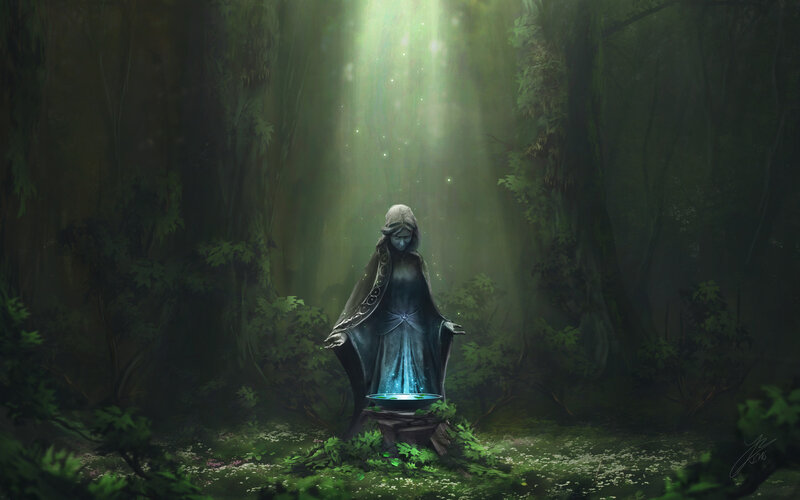 Hooded Figure in Forest — Green, Serene