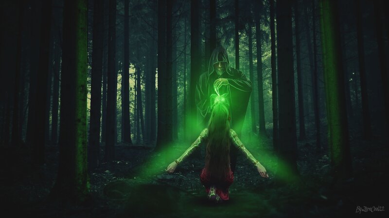 Hooded Figure in Forest — Green