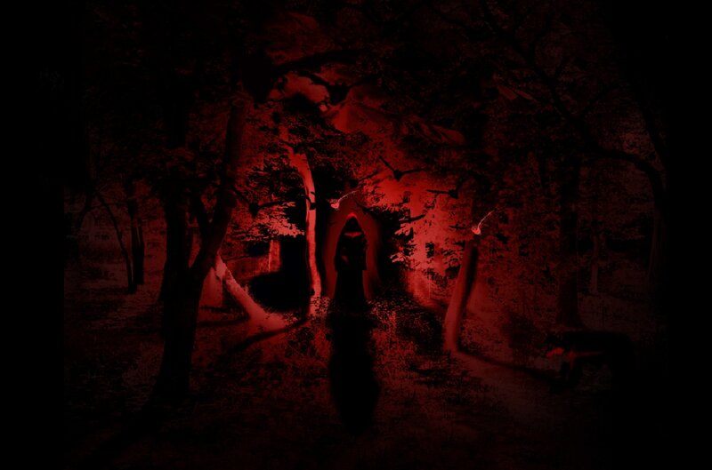 Hooded Figure in Forest — Red
