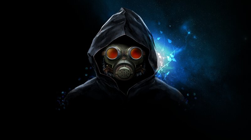 Hooded Figure in Gas Mask