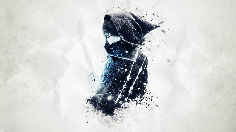 hooded figure in ink splatter art