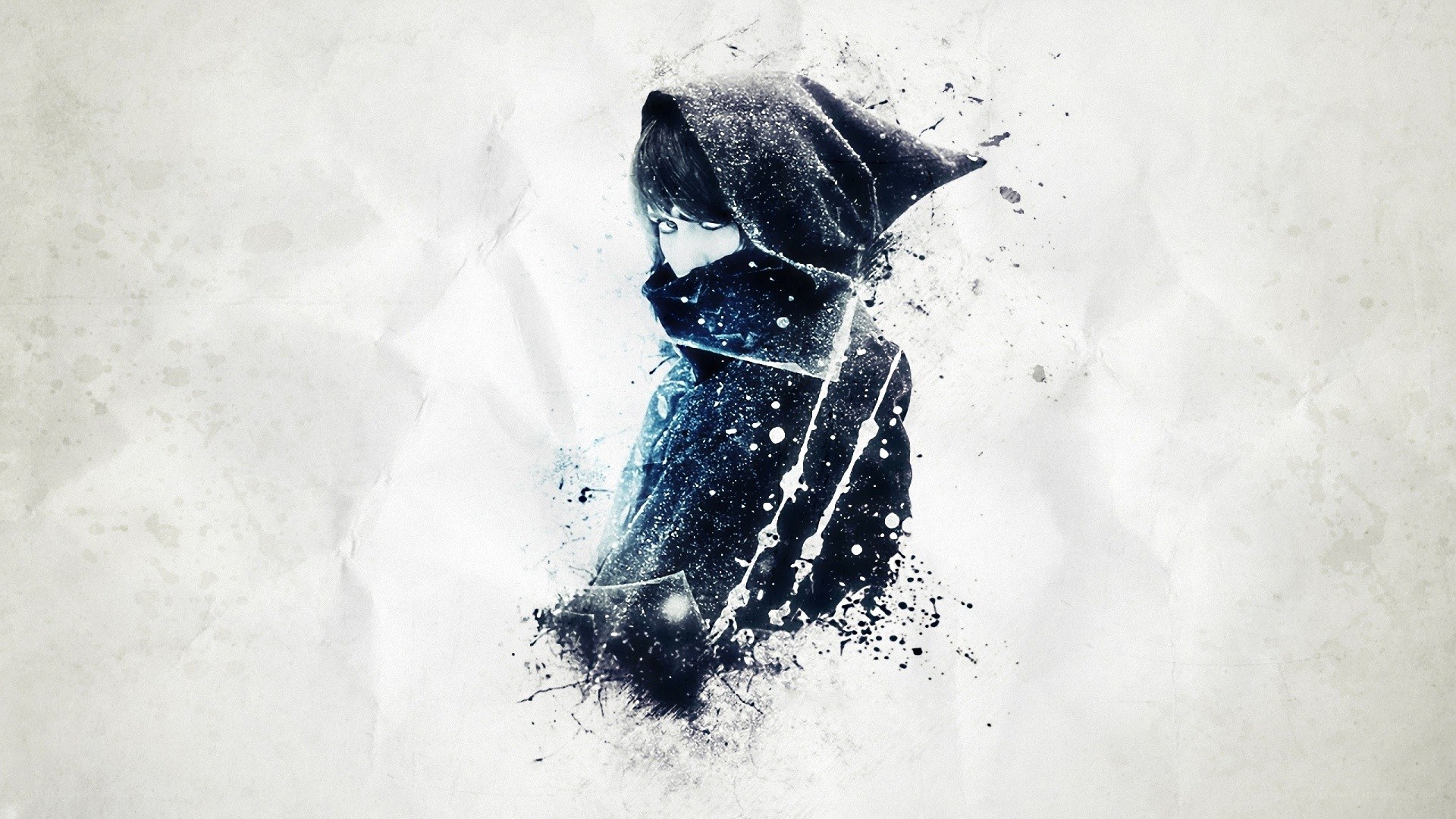 hooded figure in ink splatter art