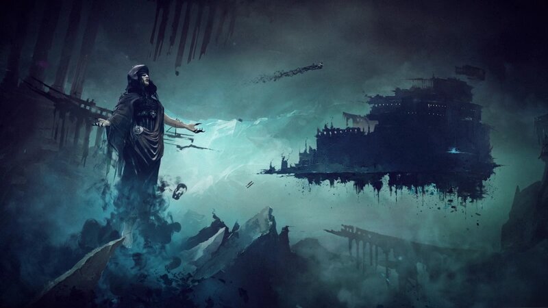 Hooded Figure in Mist — Teal