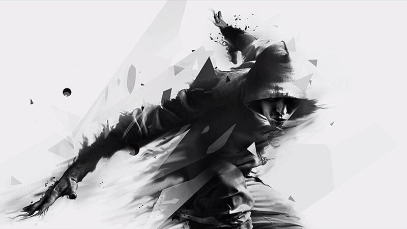 hooded figure in motion