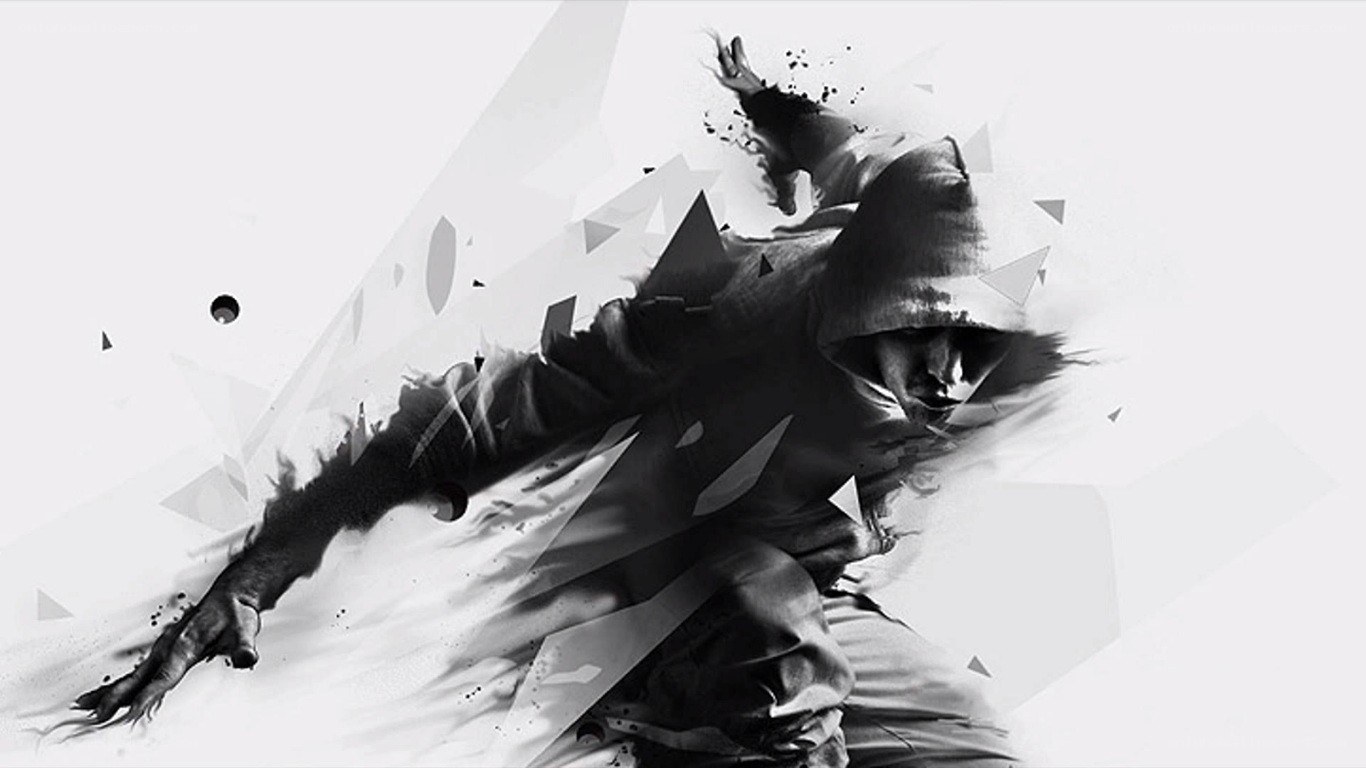 hooded figure in motion