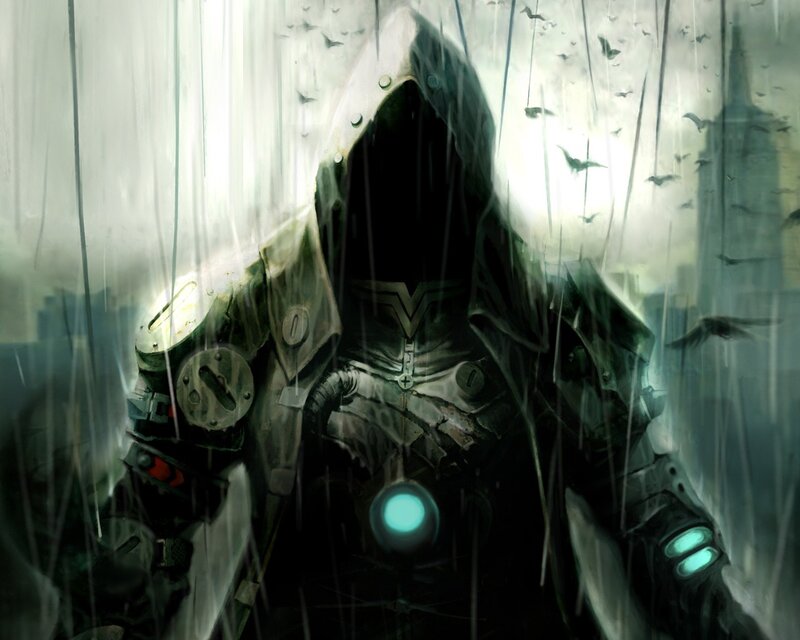 Hooded Figure in Rain — Gray, Dramatic