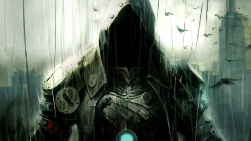 Hooded Figure in Rain — Gray