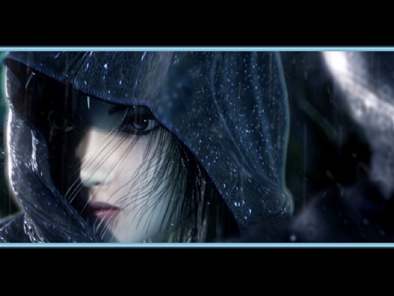 hooded figure in rain