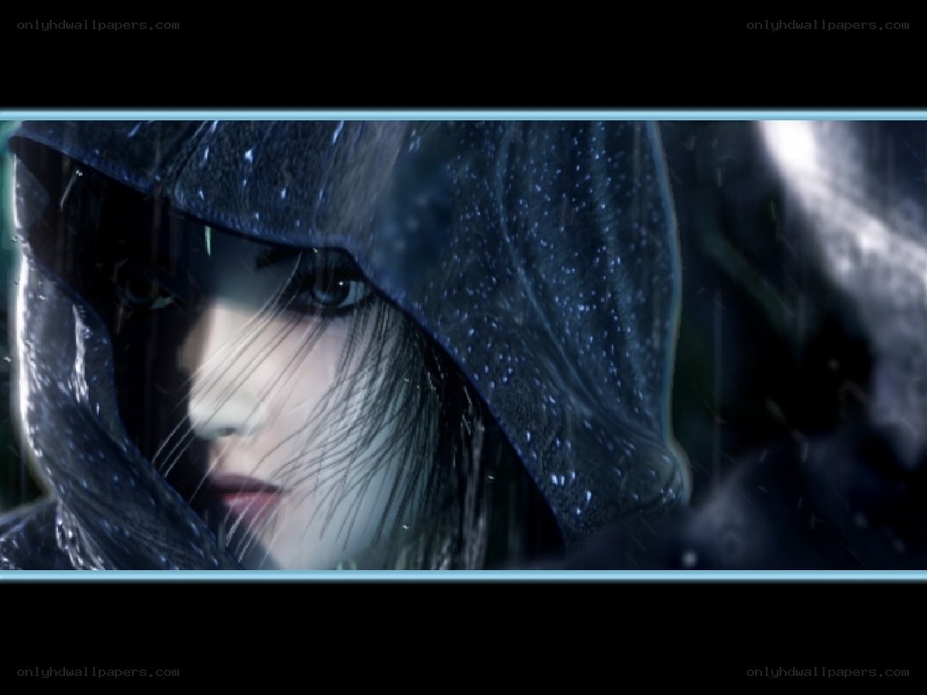 hooded figure in rain