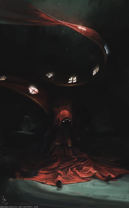 Hooded Figure in Red Robe — Black