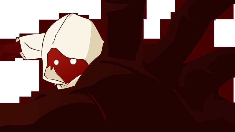hooded figure in red shadows