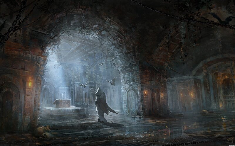 Hooded Figure in Ruin