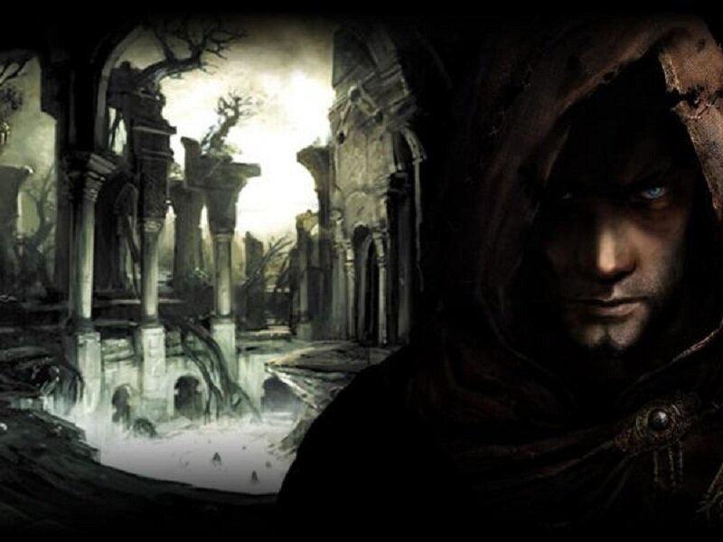 Hooded Figure in Ruins