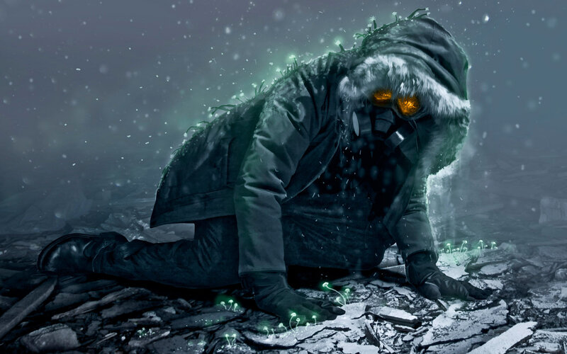 Hooded Figure in Snow — Gray