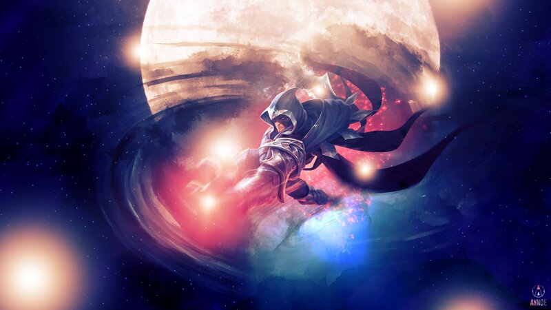 Hooded Figure in Space — Blue, Dramatic