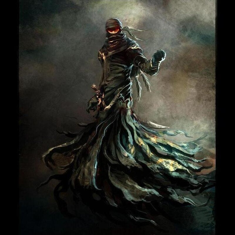 Hooded Figure in Tattered Cloak