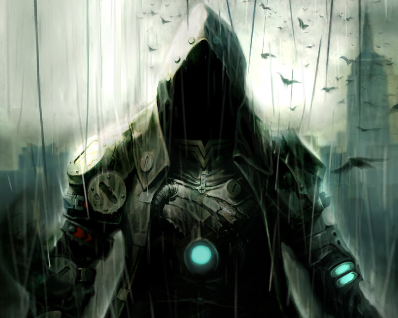 hooded figure in the rain