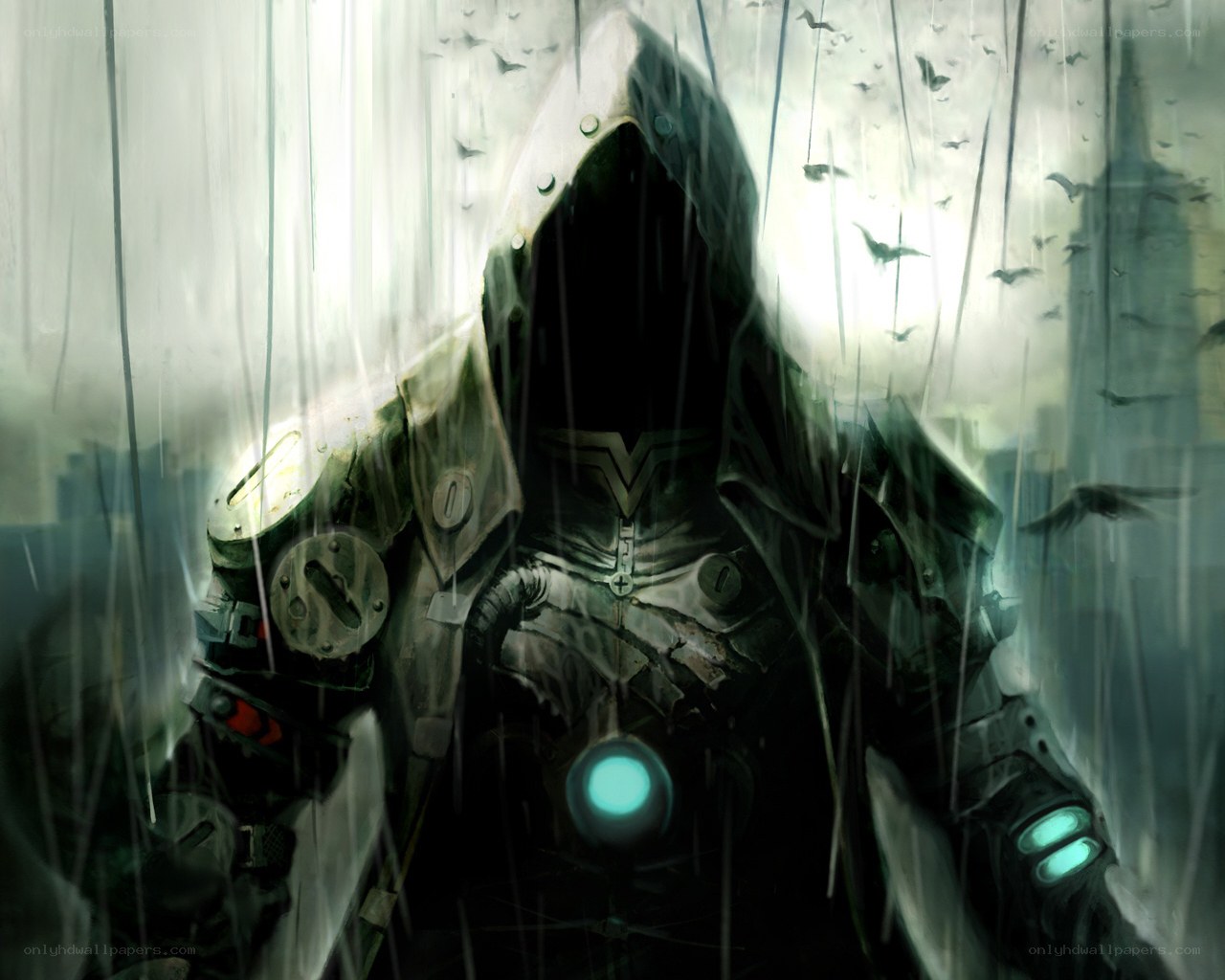 hooded figure in the rain