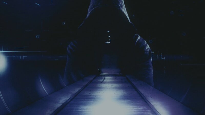 Hooded Figure in Tunnel — Blue