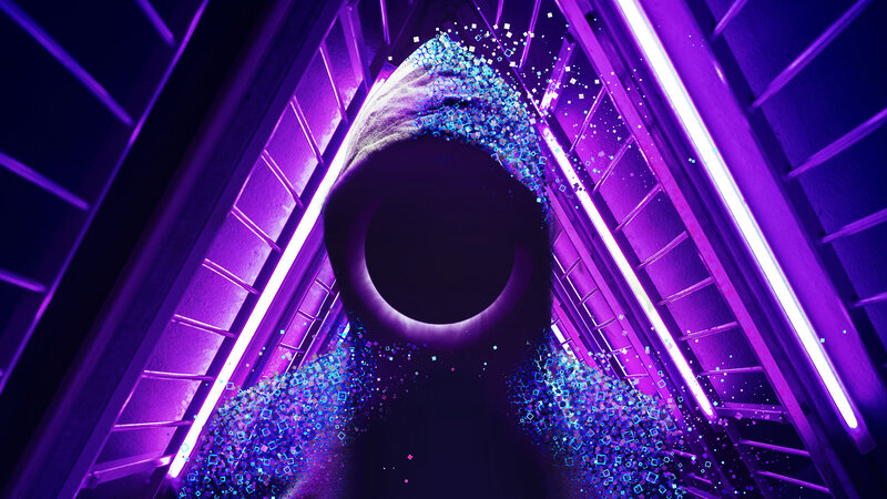 Hooded Figure in Tunnel — Purple